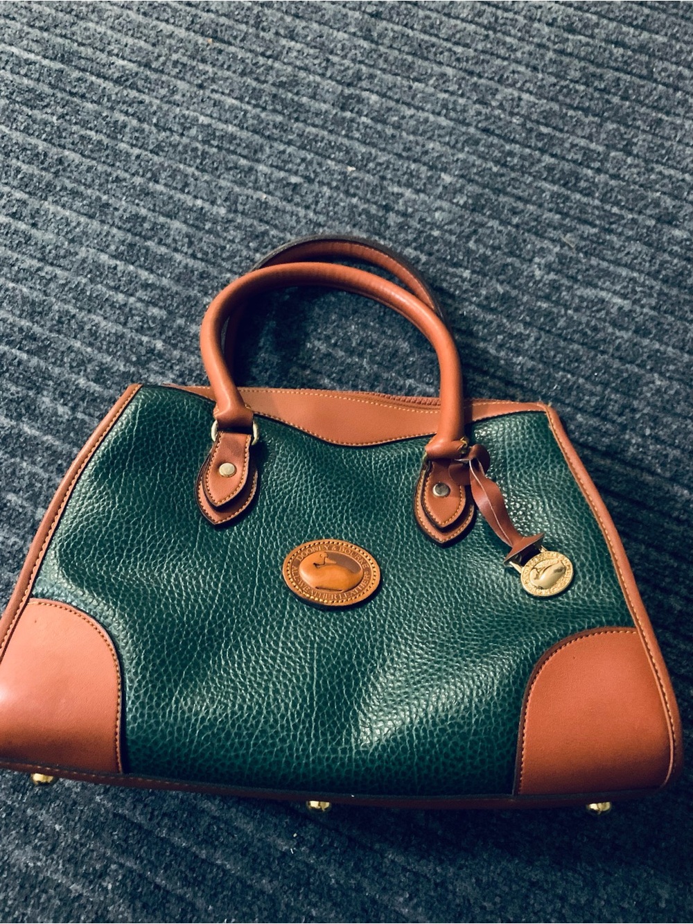 Vintage Dooney & Bourke hand bag forest green and British tan